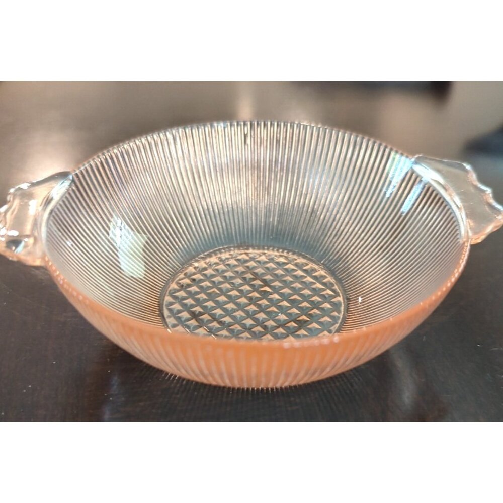Antique Vtg Jeannette Pink Depression Glass Homespun Berry Fruit Bowl Handles-lp